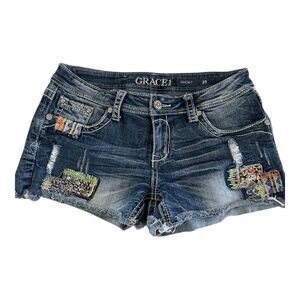 Grace in LA Blue Jean Shorts with Distressed Vintage Look